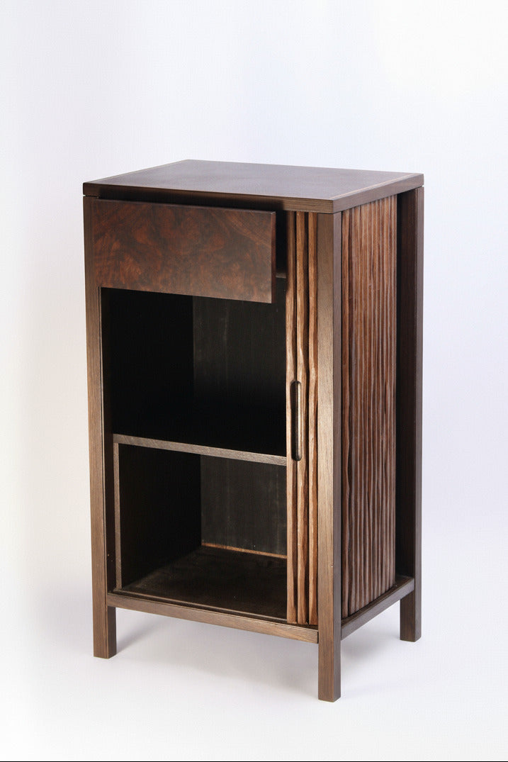 Fumed Oak Tambour Side Table