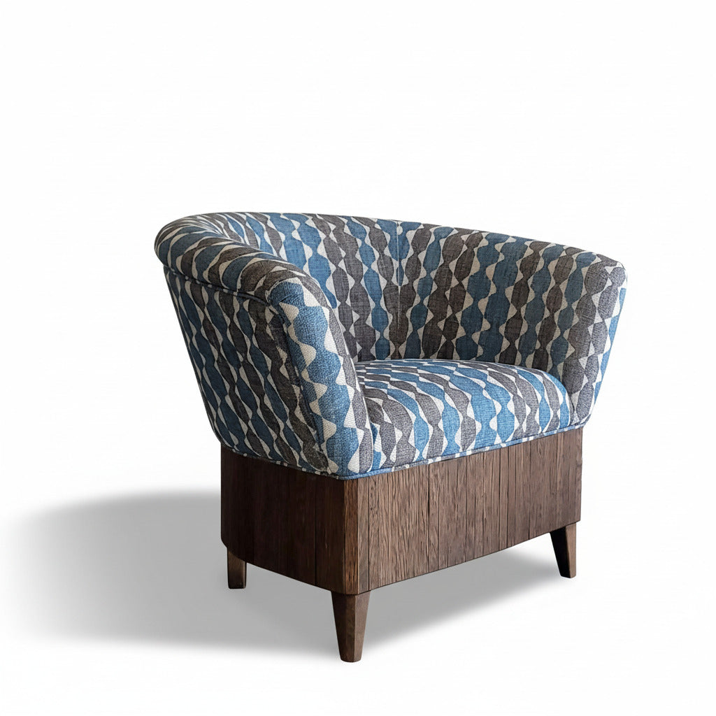 Patterned armchair against a white background